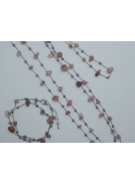 SET - Ozdobný řetízkový náhrdelník a náramek s růženínem