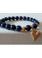 Elegantní náramek z lapis lazuli se zlatým srdcem
