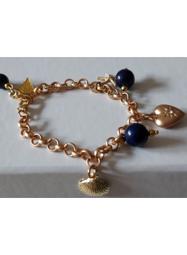 Elegantní řetízkový zapínací náramek z lapis lazuli se zlatým srdcem, mušlí a hvězdicí