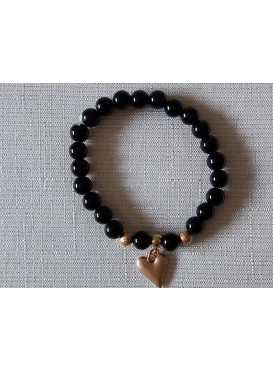 Elegantní náramek z obsidiánu se zlatým srdcem
