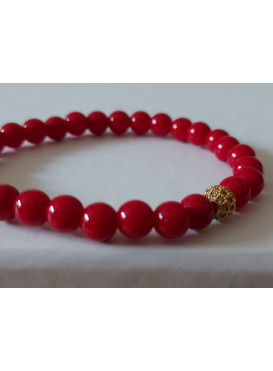 ELEGANTNÍ NÁRAMEK Z červeného korálu SE ZLATým třpytivým štrasovým korálkem