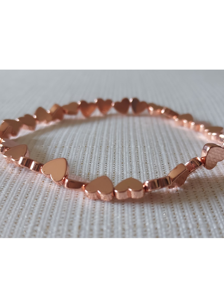 HEMATITOVÝ NÁRAMEK POKOVENÝ s rose gold srdíčky
