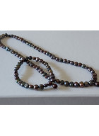 SET - náhrdelník a náramek z kouřových říčních perel se zavěšenou perlou.